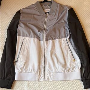 Calvin Klein Men's Black, Gray, and White Bomber Jacket